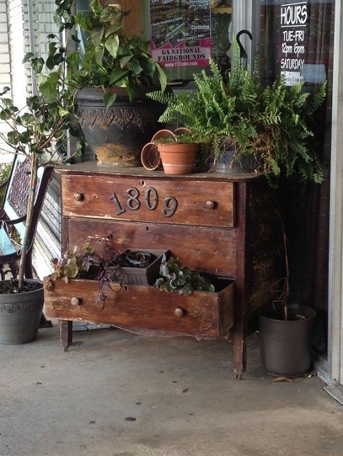 Vintage Items Repurposed as Plant Shelves 7