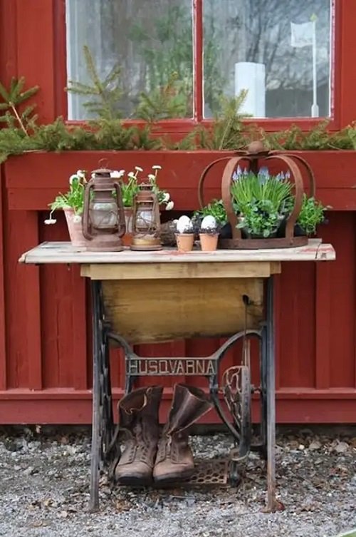 Vintage Items Repurposed as Plant Shelves 9